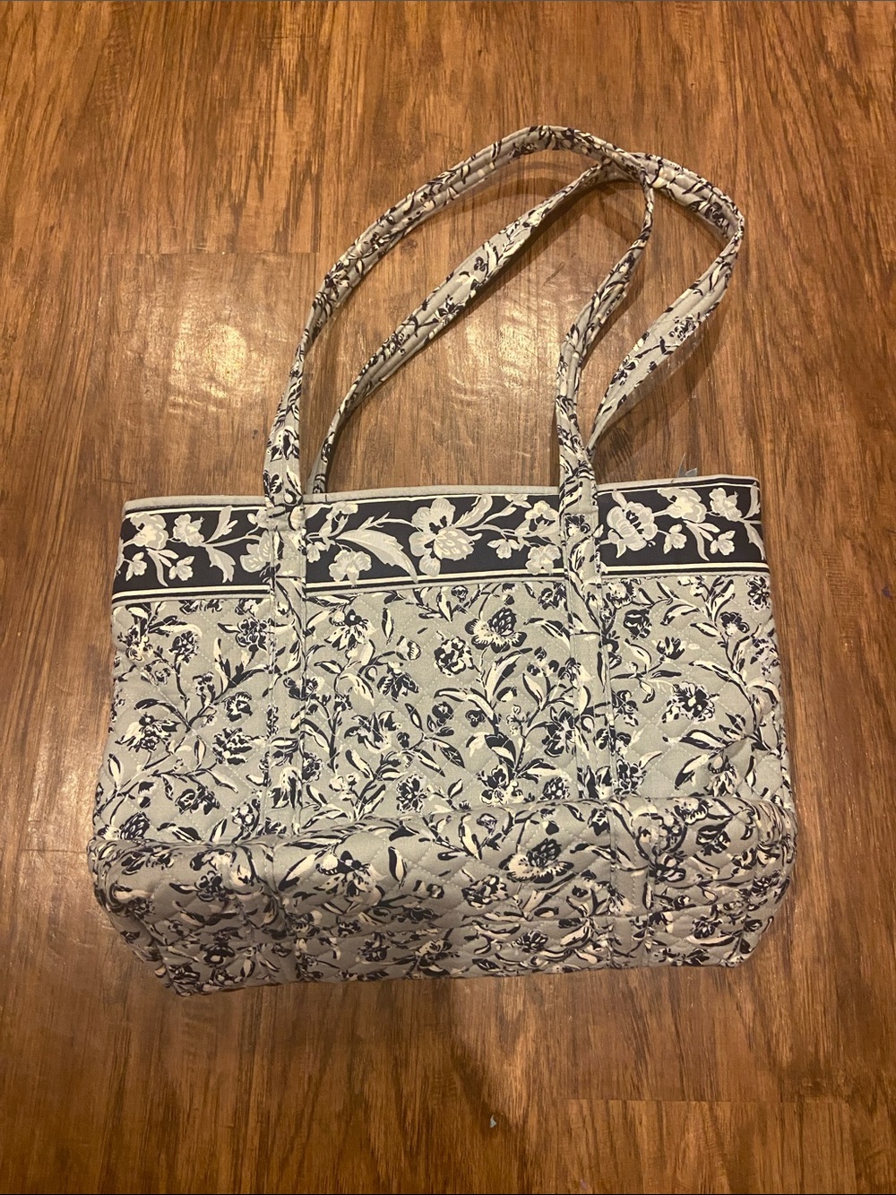 Vera Bradley Floral Quilted Tote Bag in Navy and Cream - Women Bags